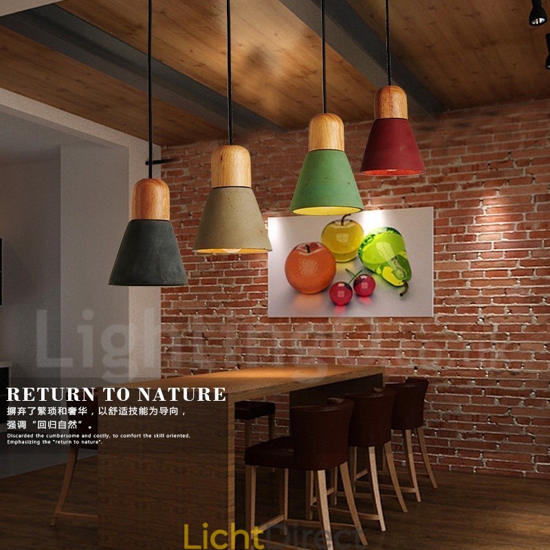 Moderne, eigentijdse houten, veelkleurige betonnen hanglamp