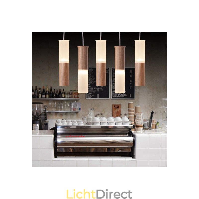 Moderne, eigentijdse 5-lichts houten hanglamp