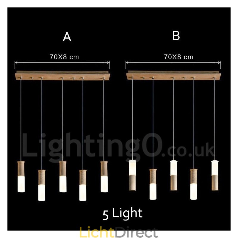Moderne, eigentijdse 5-lichts houten hanglamp