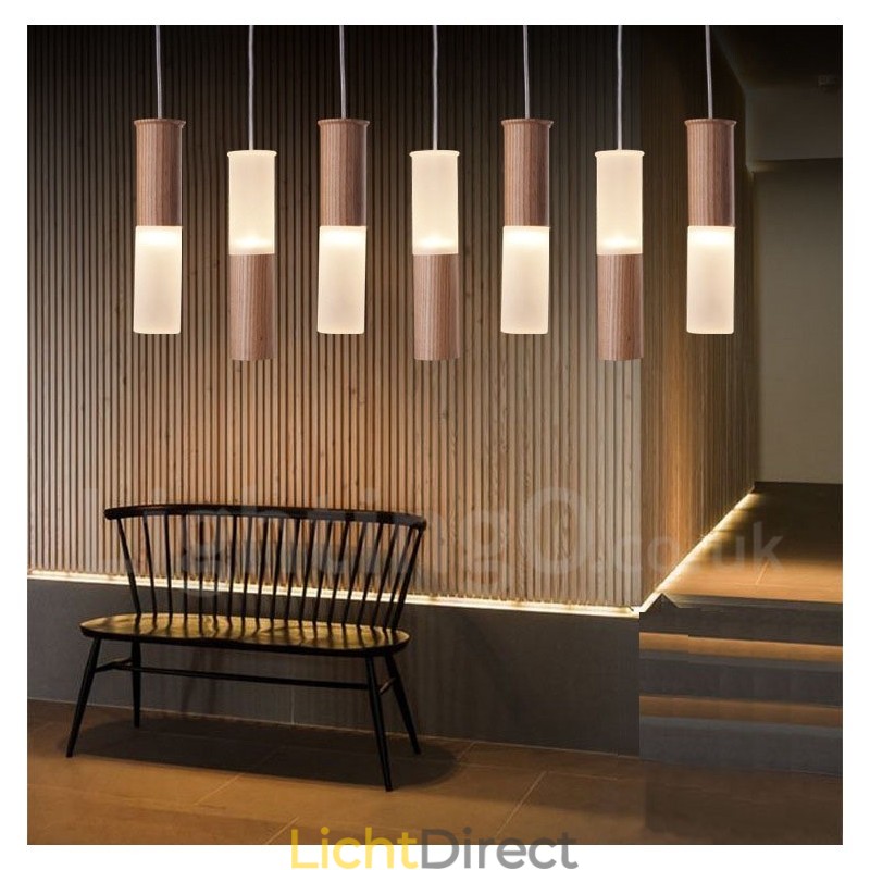 Moderne, eigentijdse 7-lichts houten hanglamp