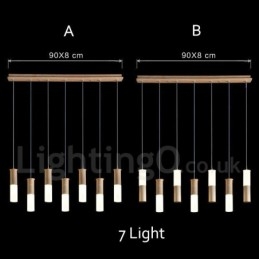 Moderne, eigentijdse 7-lichts houten hanglamp