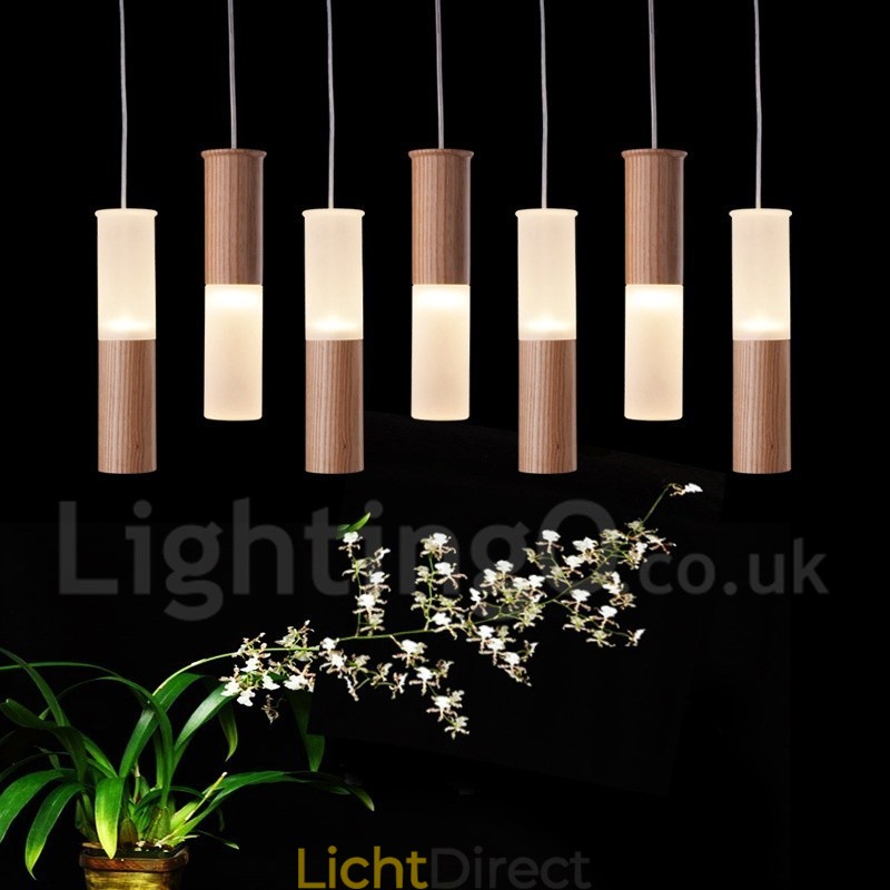 Moderne, eigentijdse 7-lichts houten hanglamp