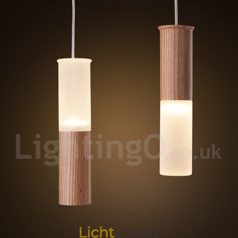 Moderne, eigentijdse 7-lichts houten hanglamp
