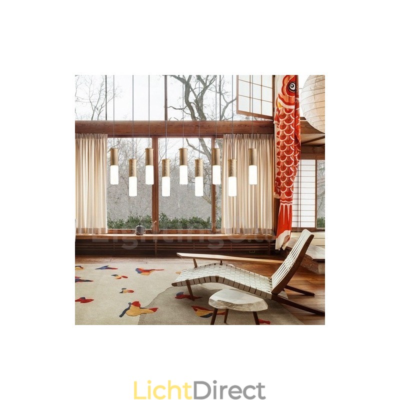Moderne, eigentijdse 9-lichts houten hanglamp