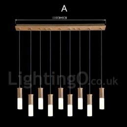Moderne, eigentijdse 9-lichts houten hanglamp
