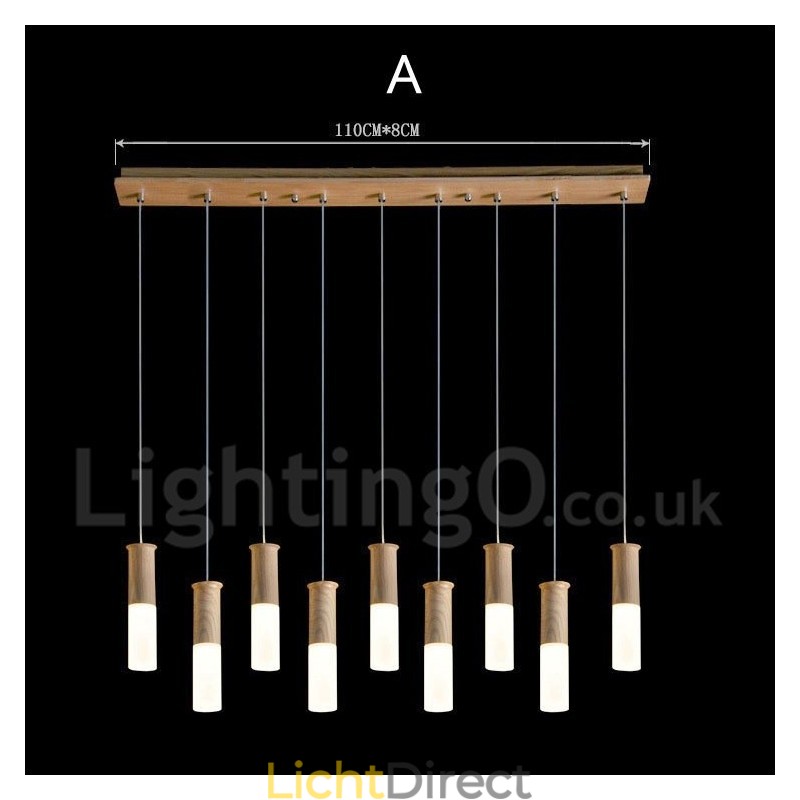 Moderne, eigentijdse 9-lichts houten hanglamp