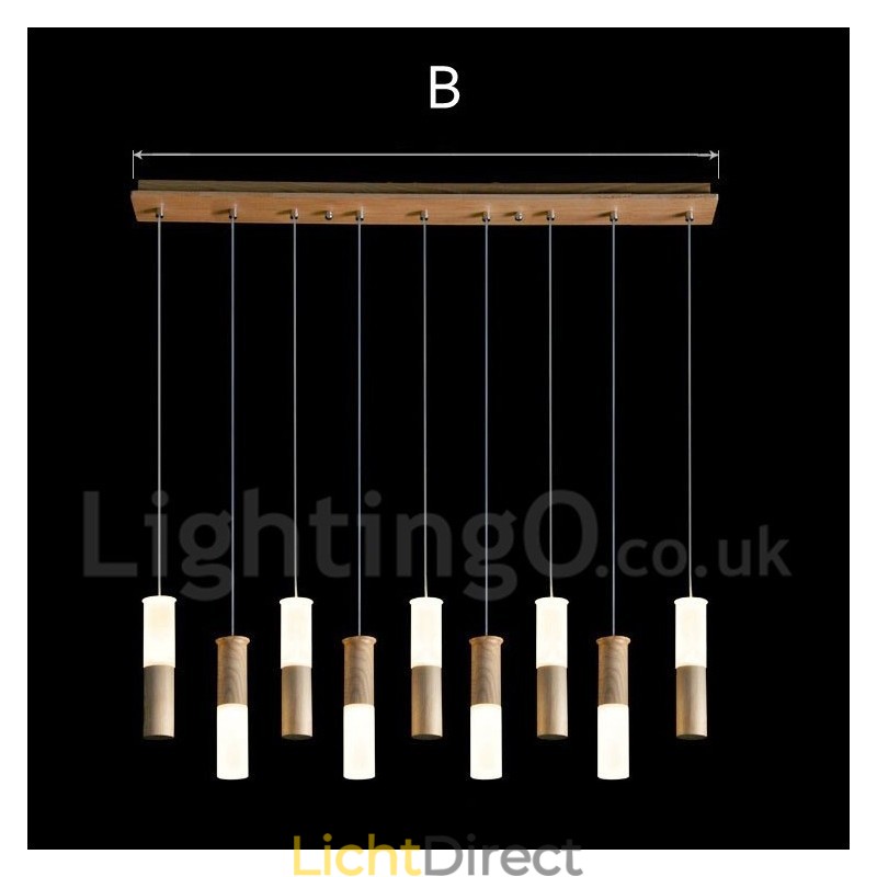 Moderne, eigentijdse 9-lichts houten hanglamp