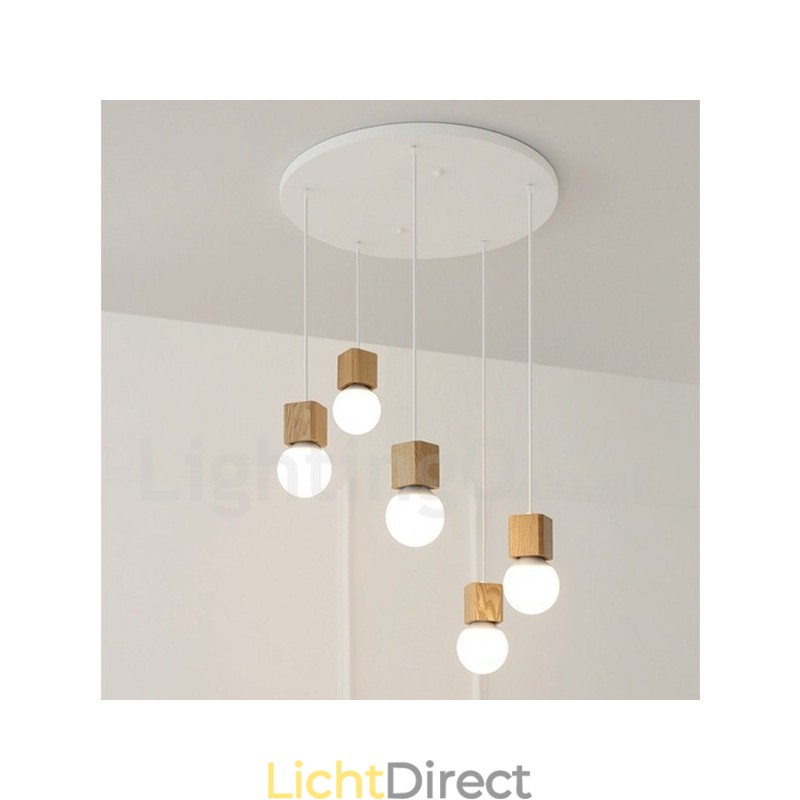 5-lichts rustieke lodge hanglamp van hout