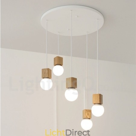 5-lichts rustieke lodge hanglamp van hout 5-lichts rustieke lodge hanglamp van hout