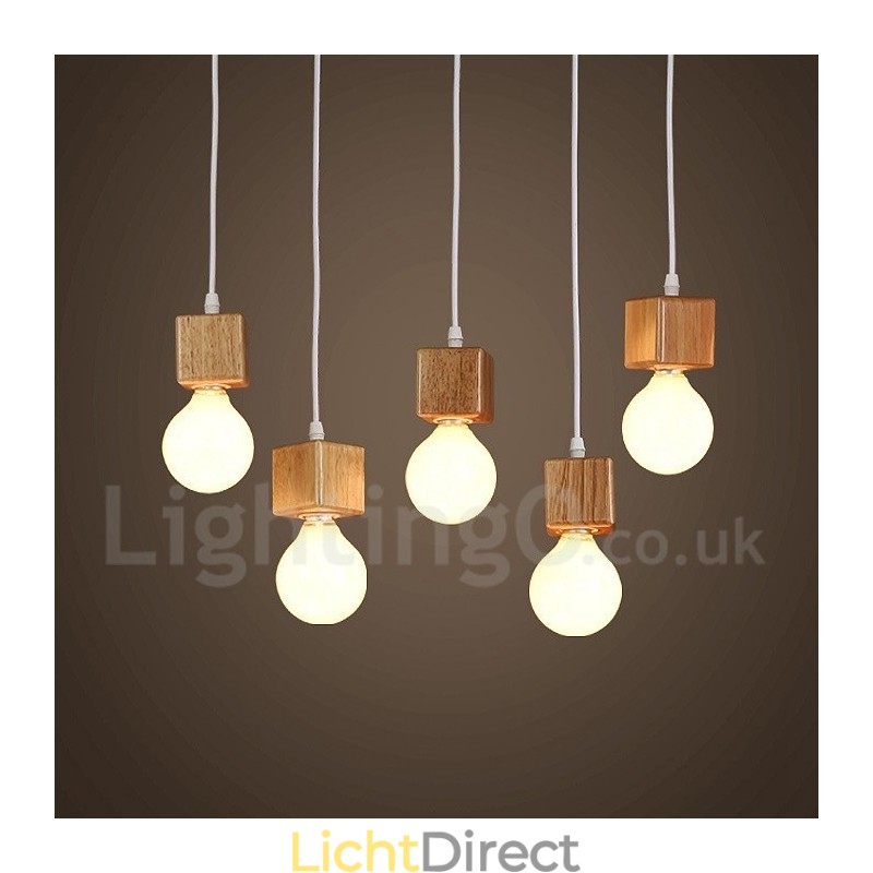 5-lichts rustieke lodge hanglamp van hout