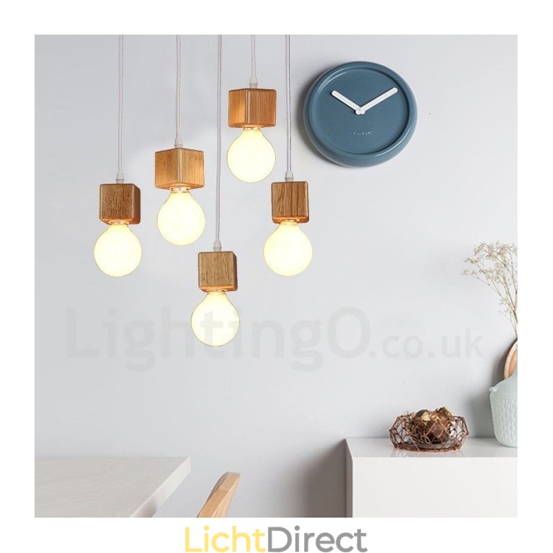 5-lichts rustieke lodge hanglamp van hout