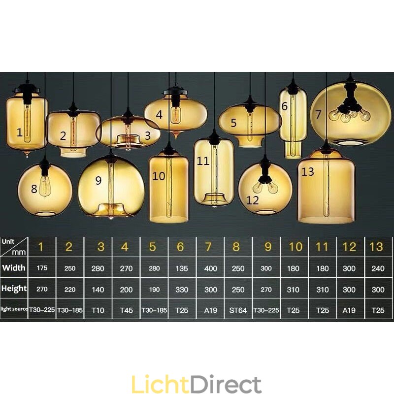 Moderne, eigentijdse, veelkleurige hanglamp met 1 lichtbron van glas