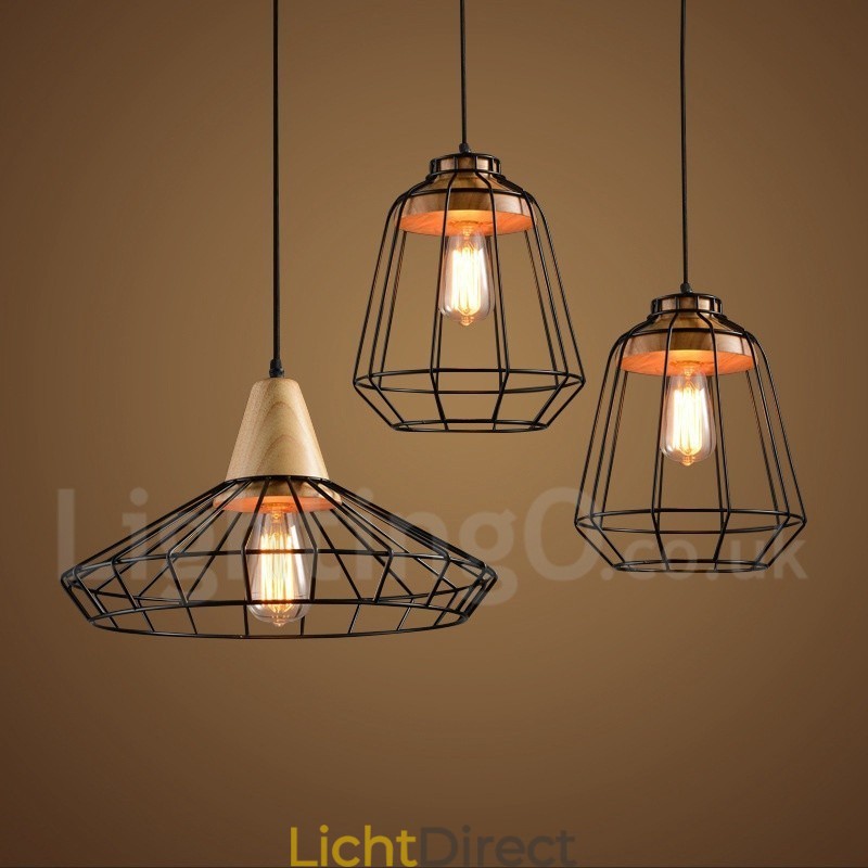 Landelijke metalen houten hanglamp