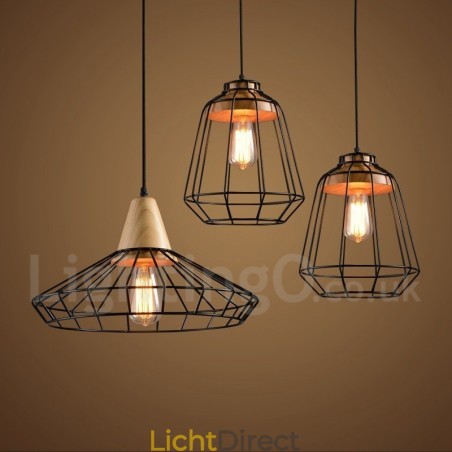 Landelijke metalen houten hanglamp