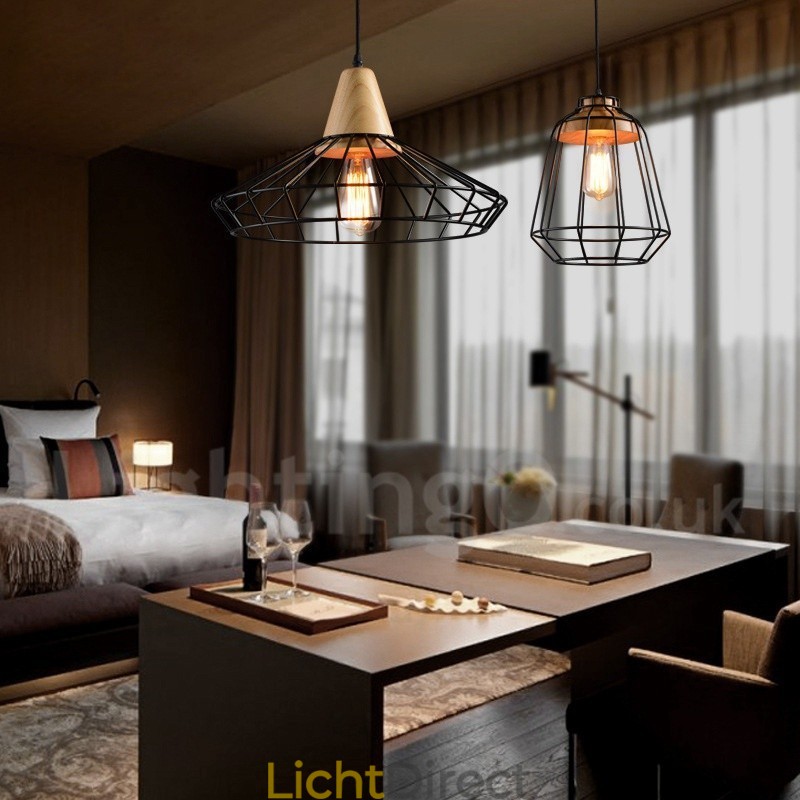 Landelijke metalen houten hanglamp