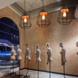 Landelijke metalen houten hanglamp