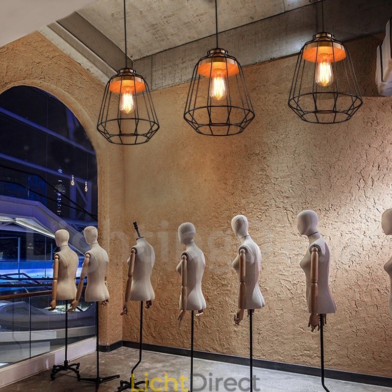 Landelijke metalen houten hanglamp