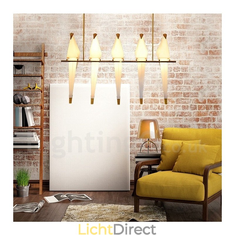 Moderne, eigentijdse papieren kraan 5-lichts hanglamp