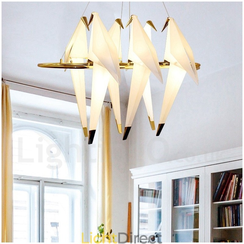 Moderne, eigentijdse papieren kraan hanglamp met 6 lampen