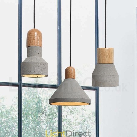 Enkelvoudige moderne, eigentijdse hanglamp van hout en beton Enkelvoudige moderne, eigentijdse hanglamp van hout en beton