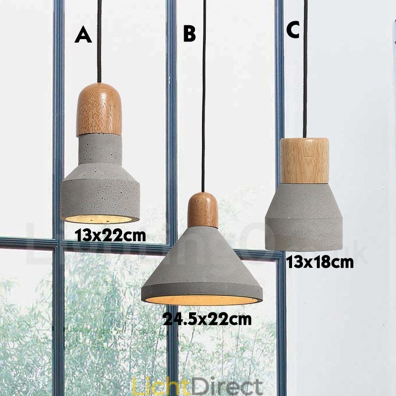 Enkelvoudige moderne, eigentijdse hanglamp van hout en beton