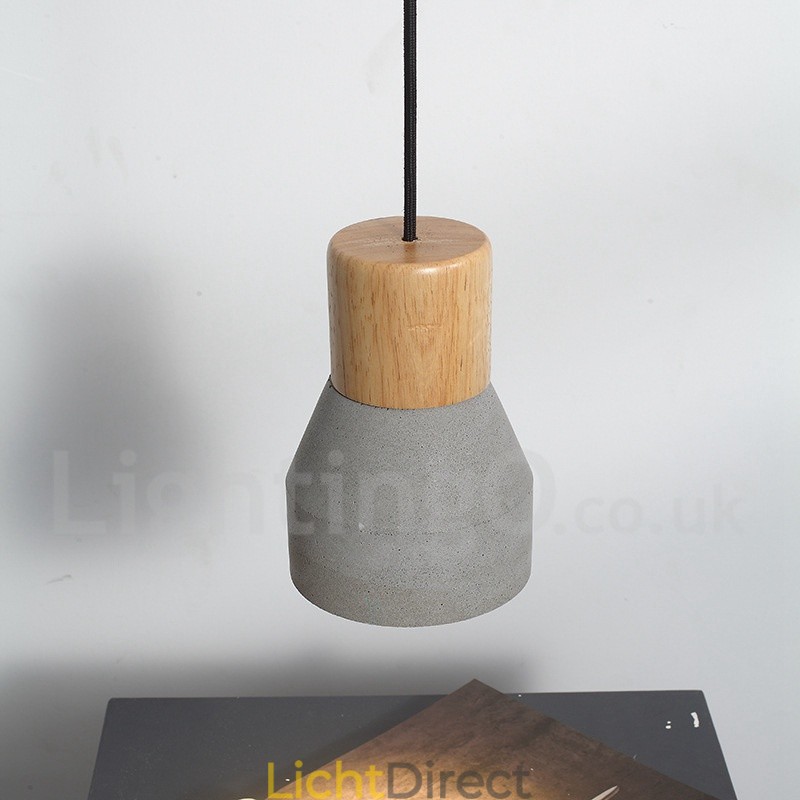 Enkelvoudige moderne, eigentijdse hanglamp van hout en beton