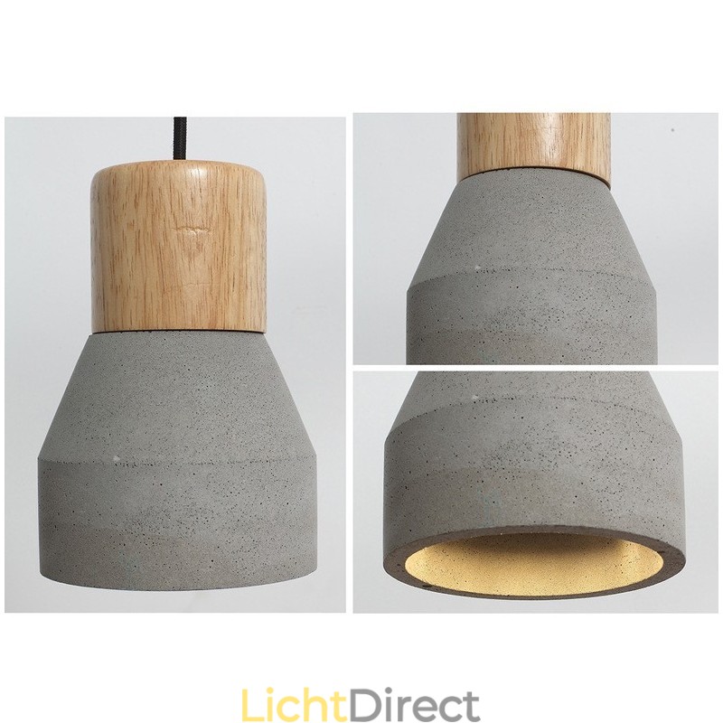 Enkelvoudige moderne, eigentijdse hanglamp van hout en beton