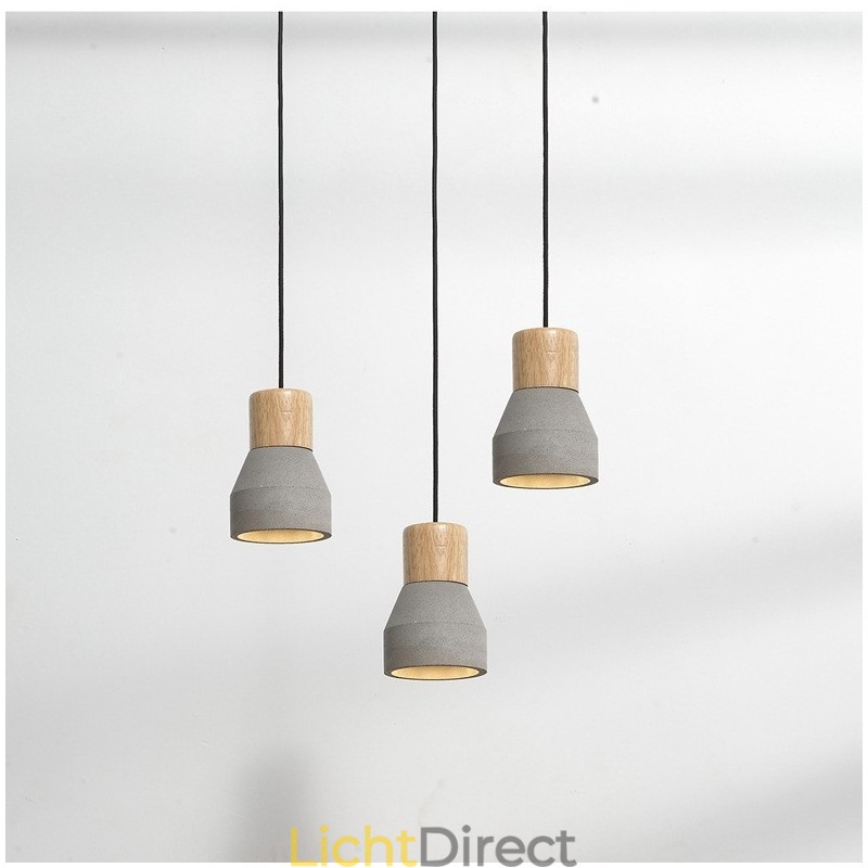 Enkelvoudige moderne, eigentijdse hanglamp van hout en beton