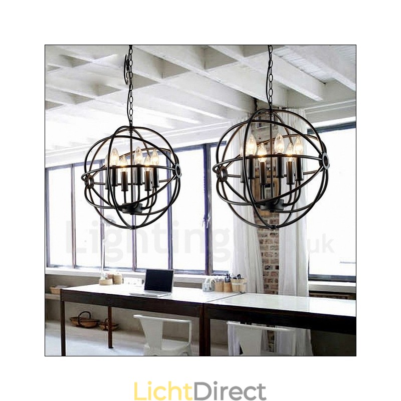 6-lichts metalen bolvormige vintage hanglamp