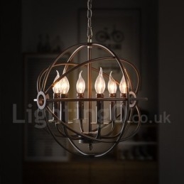 6-lichts metalen bolvormige vintage hanglamp