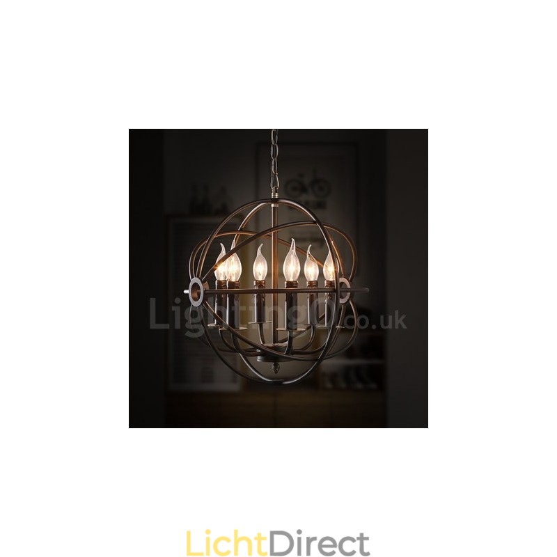 6-lichts metalen bolvormige vintage hanglamp