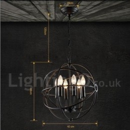 6-lichts metalen bolvormige vintage hanglamp