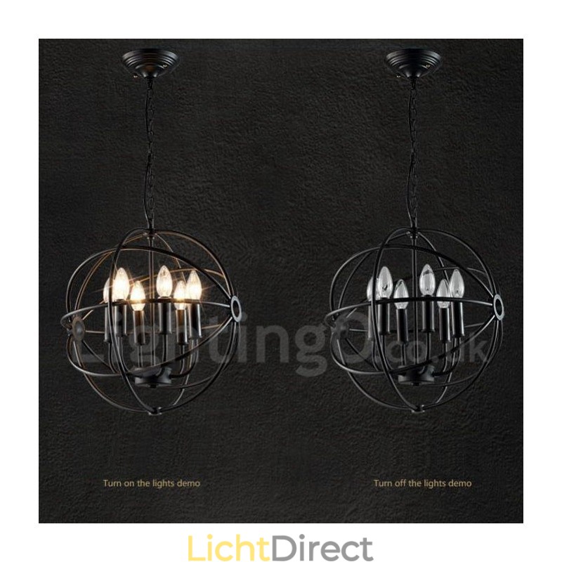 6-lichts metalen bolvormige vintage hanglamp