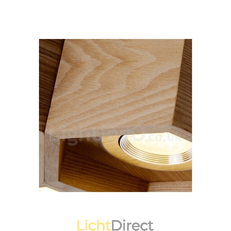 5-lichts houten moderne, eigentijdse hanglamp