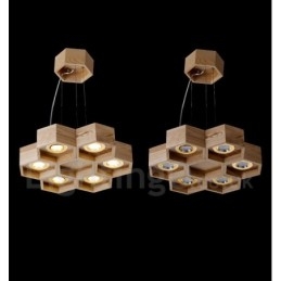 6-lichts houten moderne, eigentijdse hanglamp