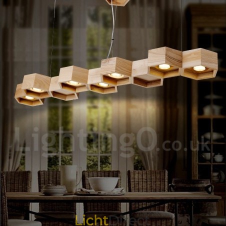 7 Lichte Houten Moderne Hedendaagse Hanglamp 7 Lichte Houten Moderne Hedendaagse Hanglamp