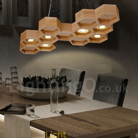 6-lichts houten moderne, eigentijdse hanglamp 6-lichts houten moderne, eigentijdse hanglamp