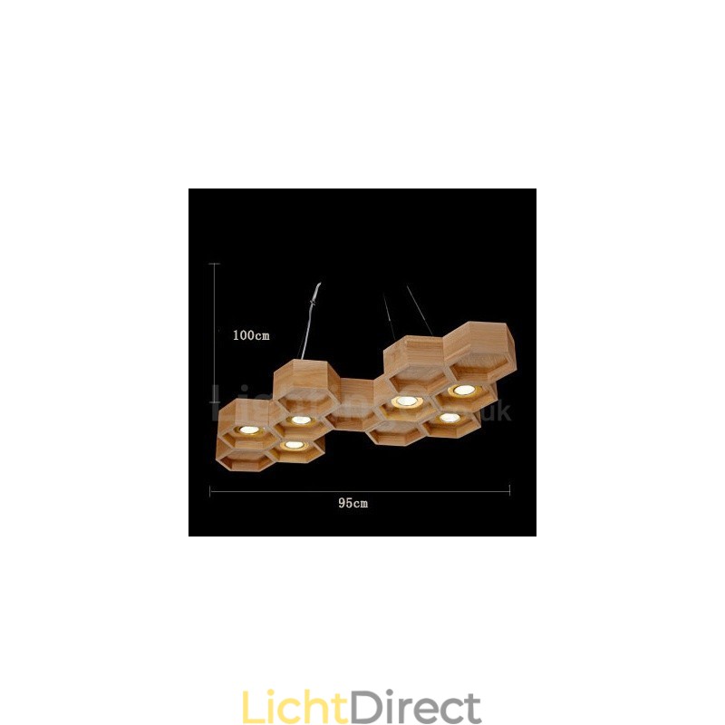 6-lichts houten moderne, eigentijdse hanglamp
