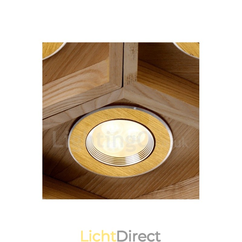 6-lichts houten moderne, eigentijdse hanglamp