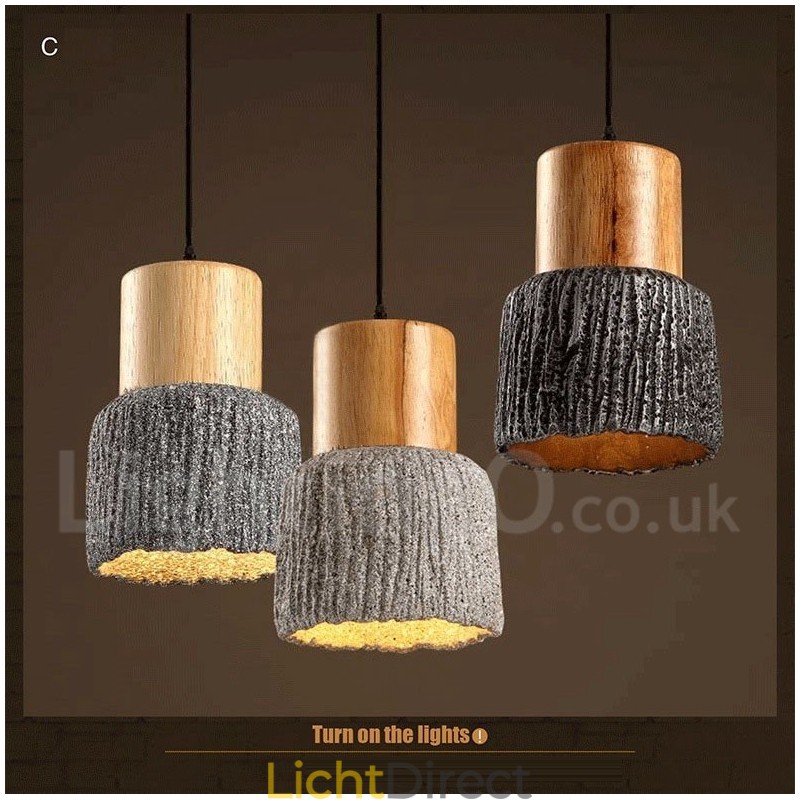 Retro Vintage Houten Beton Hanglamp