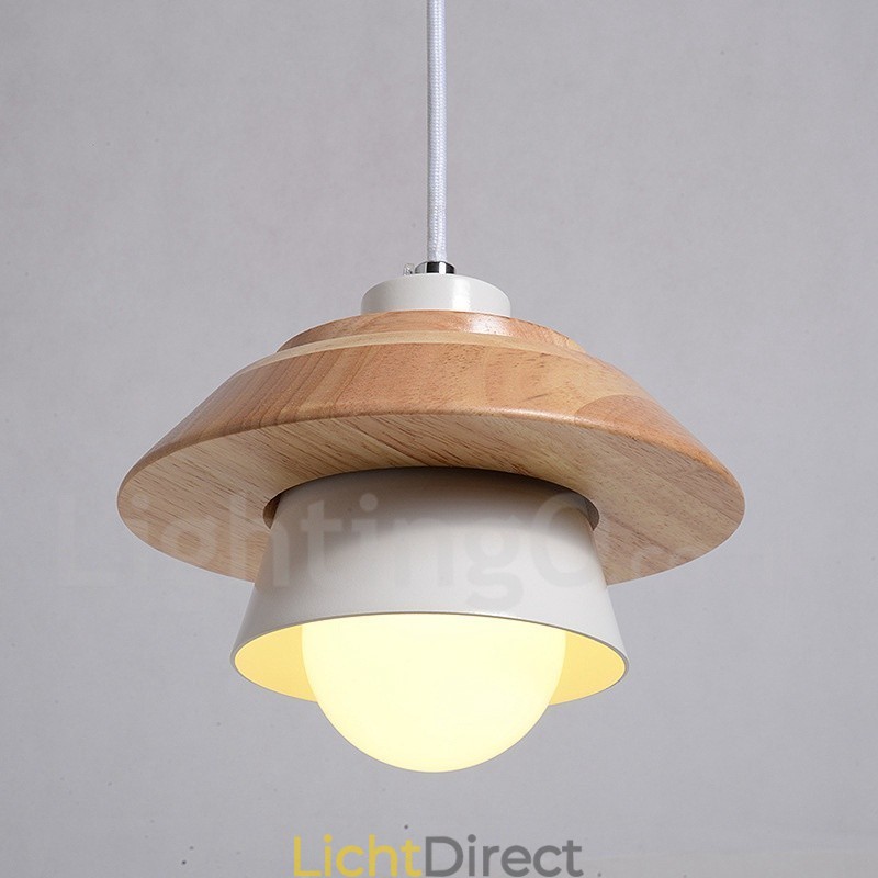 Metalen houten hanglamp met 1 licht