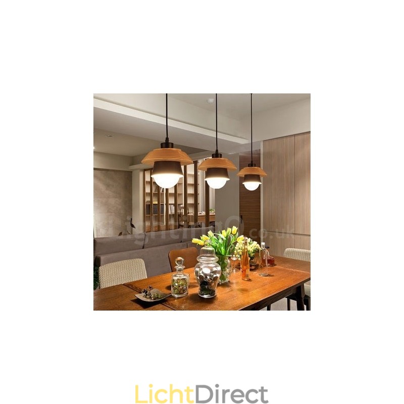 Metalen houten hanglamp met 1 licht