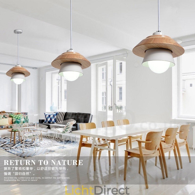 Metalen houten hanglamp met 1 licht