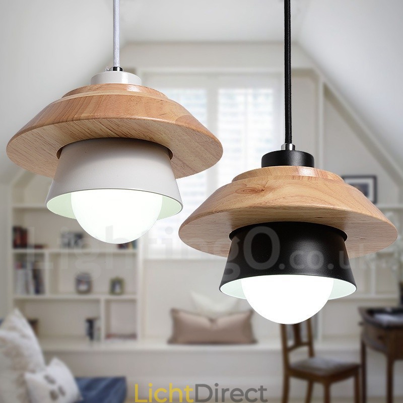 Metalen houten hanglamp met 1 licht
