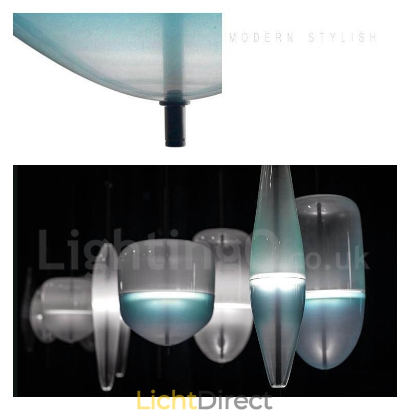 Moderne, eigentijdse hanglamp met glazen kap in kleurverloop