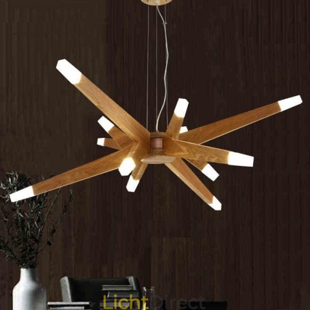 Moderne, eigentijdse houten hanglamp met 12 lampen Moderne, eigentijdse houten hanglamp met 12 lampen
