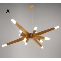 Moderne, eigentijdse houten hanglamp met 12 lampen