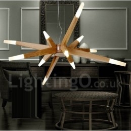Moderne, eigentijdse houten hanglamp met 12 lampen