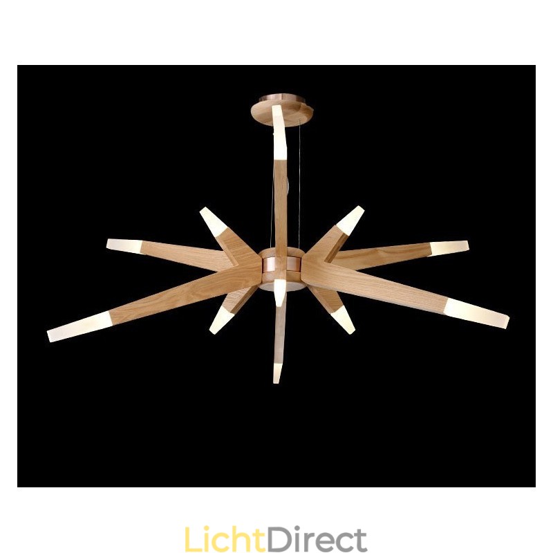 Moderne, eigentijdse houten hanglamp met 12 lampen