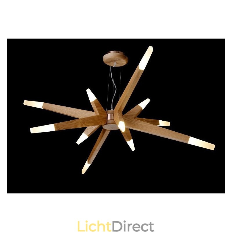 Moderne, eigentijdse houten hanglamp met 12 lampen